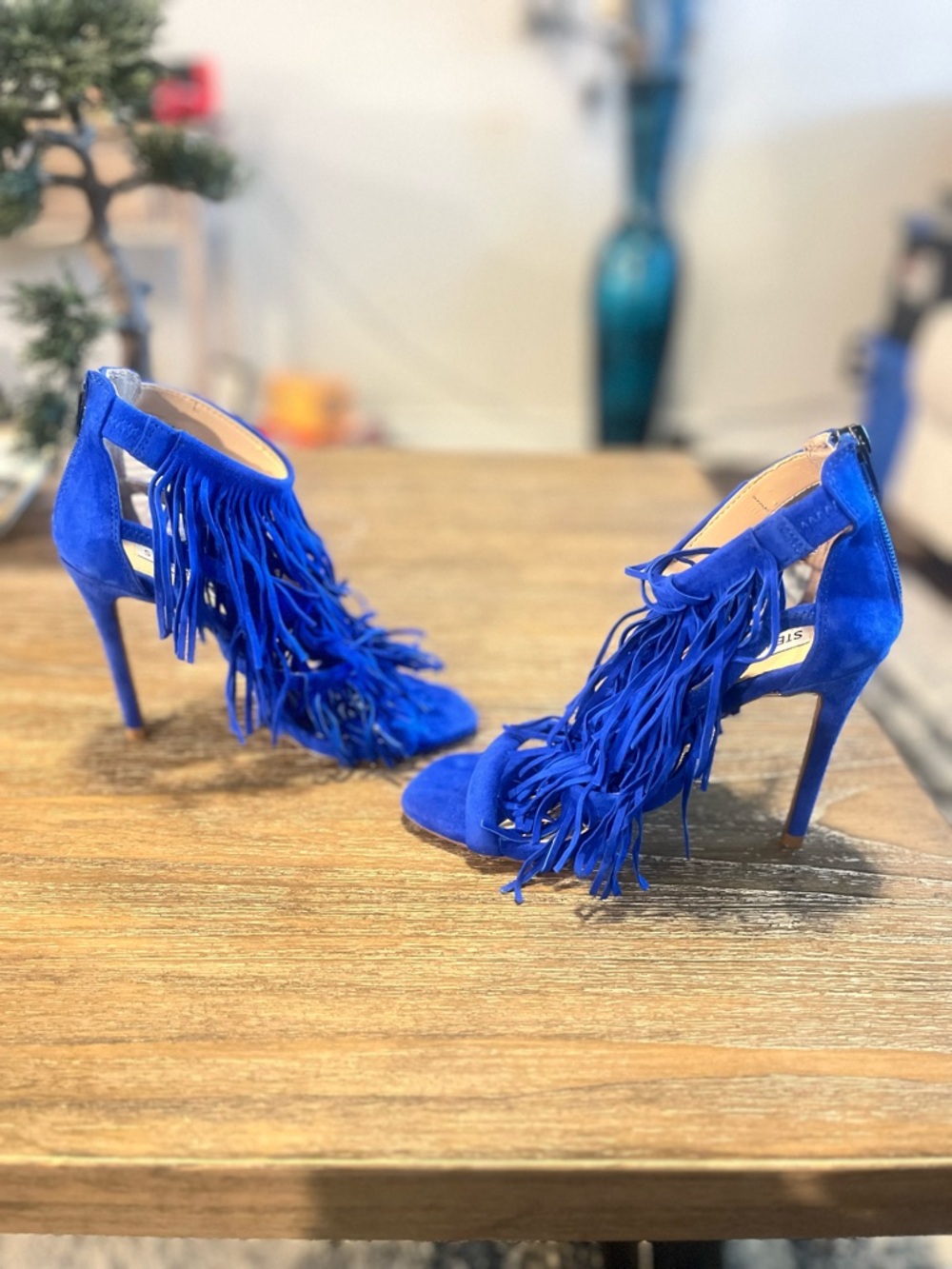 Royal Blue Fringe Suede High Heel Sandals - Women